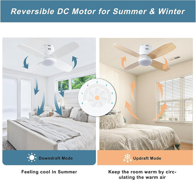 Small Remote Control Ceiling Fan and Light APP Control, Indoor Outdoor Low Profile Flush Mount Ceiling Fan for Patio Kitchen Dining Room Bedroom-4-ErisView
