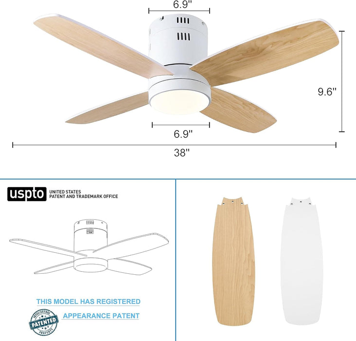 Small Remote Control Ceiling Fan and Light APP Control, Indoor Outdoor Low Profile Flush Mount Ceiling Fan for Patio Kitchen Dining Room Bedroom-6-ErisView