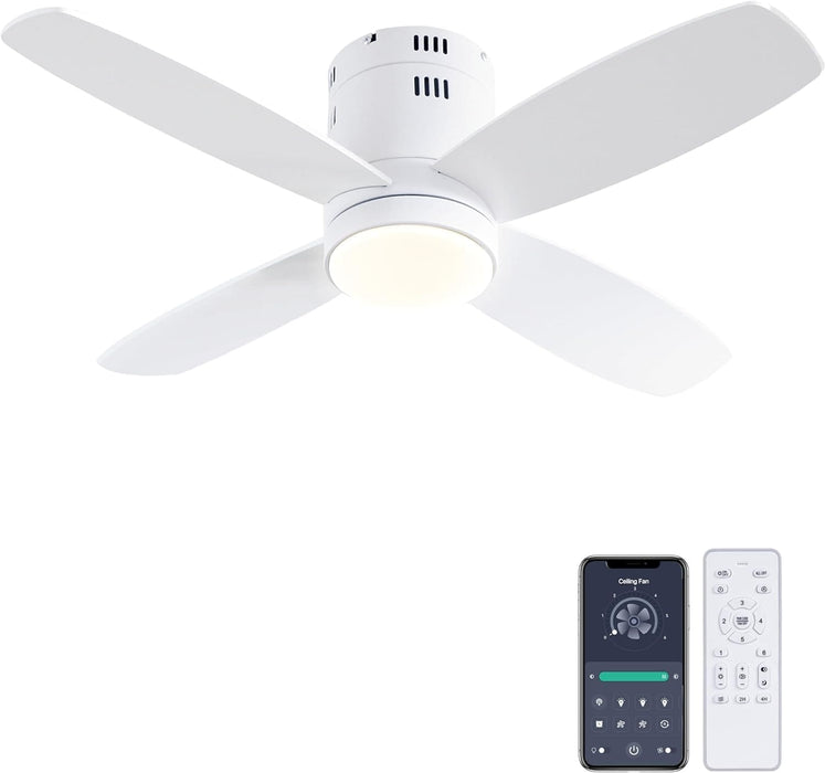 Small Remote Control Ceiling Fan and Light APP Control, Indoor Outdoor Low Profile Flush Mount Ceiling Fan for Patio Kitchen Dining Room Bedroom-1-ErisView
