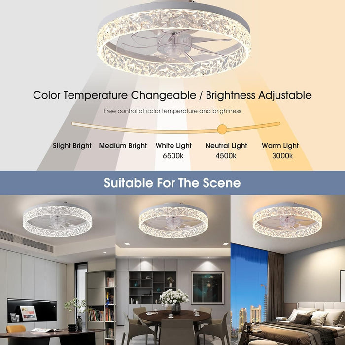 Small White Flush Mount Ceiling Fan with Light and Remote, Reversible Noiseless Ceiling Fan for Bedroom, Ceiling Fans for Low Ceiling-2-ErisView