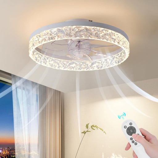 Small White Flush Mount Ceiling Fan with Light and Remote, Reversible Noiseless Ceiling Fan for Bedroom, Ceiling Fans for Low Ceiling-1-ErisView