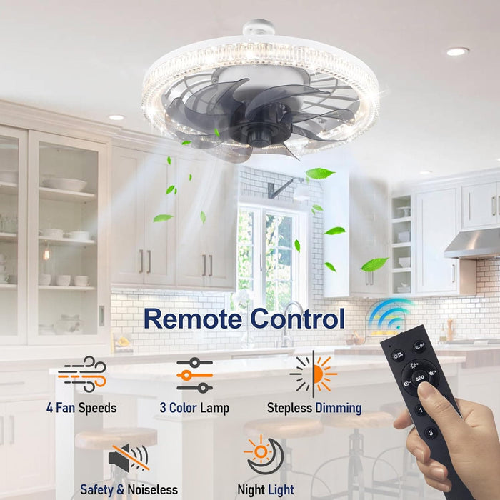 Small White Low Profile Remote Control Ceiling Fan and Light, Modern Flush Mount Ceiling Fan T, Dimmable LED Bedroom Ceiling Fans-2-ErisView