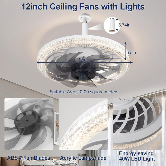 Small White Low Profile Remote Control Ceiling Fan and Light, Modern Flush Mount Ceiling Fan T, Dimmable LED Bedroom Ceiling Fans-6-ErisView