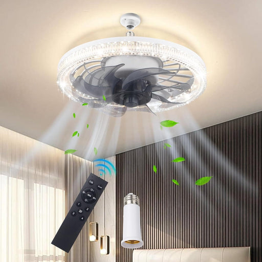 Small White Low Profile Remote Control Ceiling Fan and Light, Modern Flush Mount Ceiling Fan T, Dimmable LED Bedroom Ceiling Fans-1-ErisView