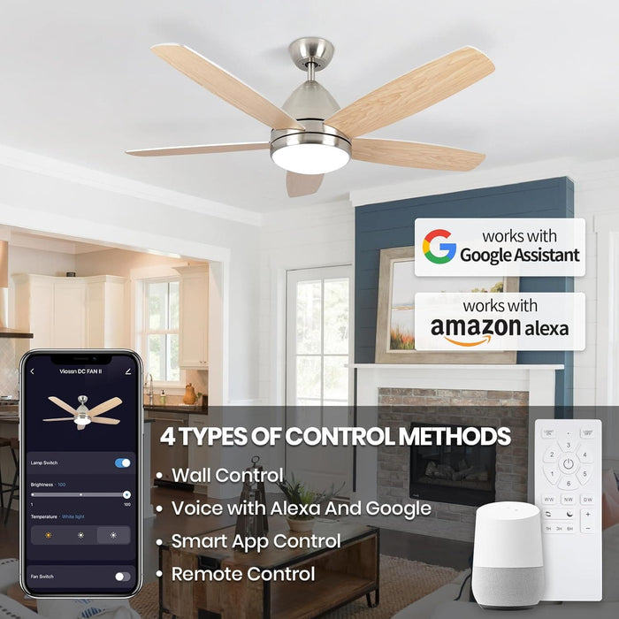 Smart Ceiling Fan with Light and Remote APP Control, Dimmable Reversible Ceiling Fan Winter Summer, Outdoor Fan for Patio, Modern Nickel Ceiling Fan-2-ErisView
