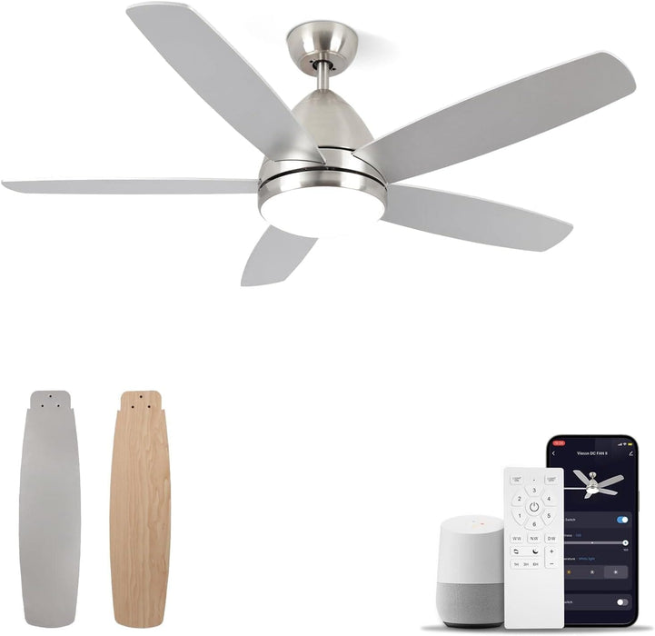 Smart Ceiling Fan with Light and Remote APP Control, Dimmable Reversible Ceiling Fan Winter Summer, Outdoor Fan for Patio, Modern Nickel Ceiling Fan-1-ErisView