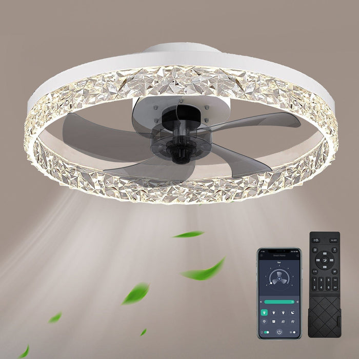 Smart LED Ceiling Fan with Remote Control, Modern Dimmable Low Profile Ceiling Fan Light for Corridor Bedroom Living Room Kitchen-White-ErisView
