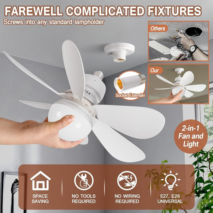 Socket Ceiling Fans with Lights and Remote, Small Ceiling Fan for Bedroom Living Room Kitchen, Garage Ceiling Fan -2-ErisView