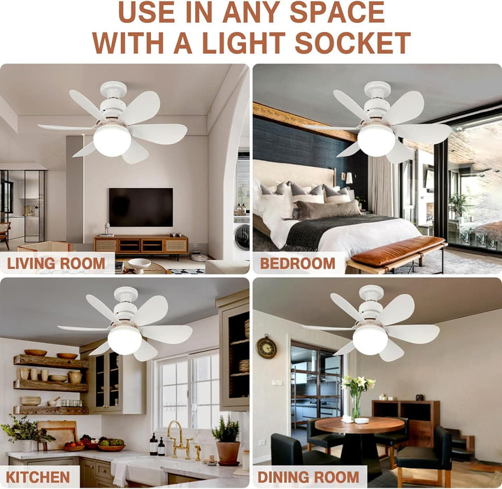 Socket Ceiling Fans with Lights and Remote, Small Ceiling Fan for Bedroom Living Room Kitchen, Garage Ceiling Fan -7-ErisView