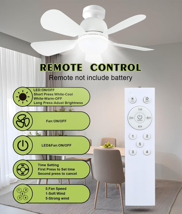 Socket Fan Light, Ceiling Fans Light with Remote, Screw In Ceiling Fan Lights for Bedroom Living Room Kitchen -4-ErisView