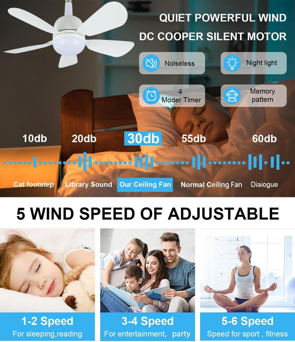 Socket Fan Light, Ceiling Fans Light with Remote, Screw In Ceiling Fan Lights for Bedroom Living Room Kitchen -5-ErisView