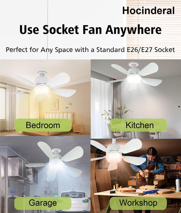 Socket Fan Light, Ceiling Fans Light with Remote, Screw In Ceiling Fan Lights for Bedroom Living Room Kitchen -6-ErisView