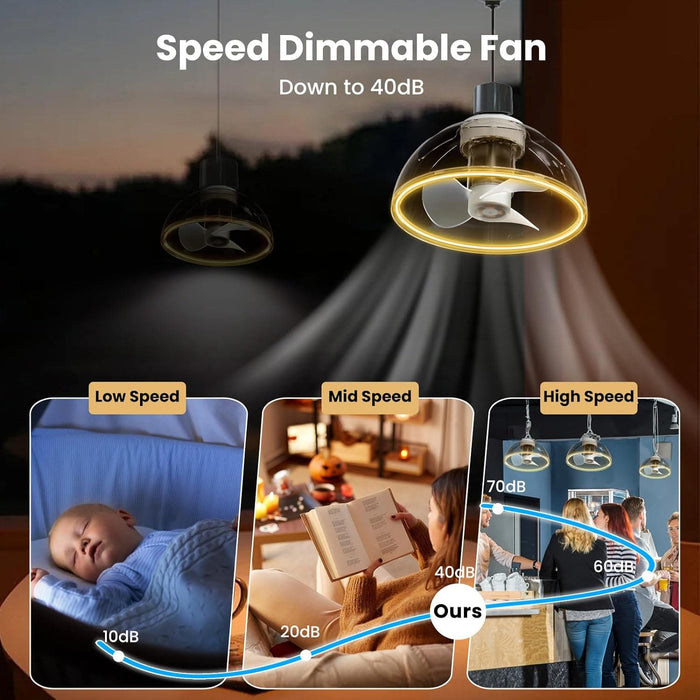 Socket Fan Light Ceiling Fans with LED Light and Remote, Dimmable Mini Low Profile Ceiling Fan for Studio Bedroom Living Room Kitchen Dining Room-5-ErisView