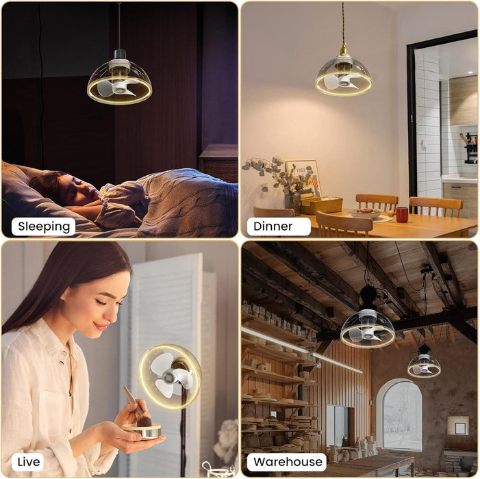 Socket Fan Light Ceiling Fans with LED Light and Remote, Dimmable Mini Low Profile Ceiling Fan for Studio Bedroom Living Room Kitchen Dining Room-8-ErisView