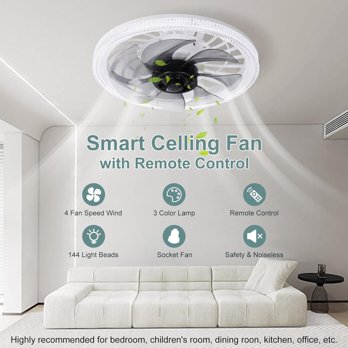 Socket Fan Light, Flush Mount Remote Control Ceiling Fan and Light, Modern Fan with Light, Socket Fan Low Profile Ceiling Fan and Light-3-ErisView