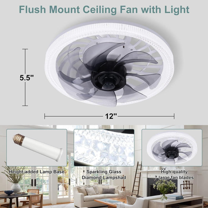 Socket Fan Light, Flush Mount Remote Control Ceiling Fan and Light, Modern Fan with Light, Socket Fan Low Profile Ceiling Fan and Light-6-ErisView