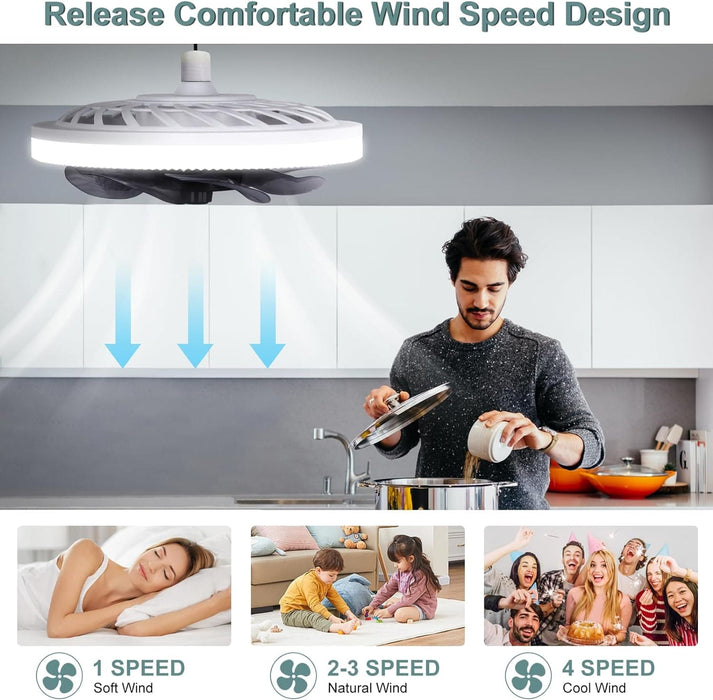 Socket Fan Light, Flush Mount Remote Control Ceiling Fan and Light, Modern Fan with Light, Socket Fan Low Profile Ceiling Fan and Light-7-ErisView