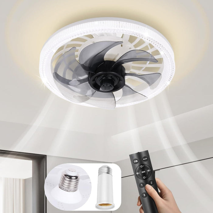 Socket Fan Light, Flush Mount Remote Control Ceiling Fan and Light, Modern Fan with Light, Socket Fan Low Profile Ceiling Fan and Light-1-ErisView