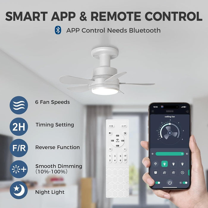 Socket Fan Light with Remote APP Control, Small Screw In Socket Bedroom Ceiling Fans, Living Room Fan, Kitchen Fans with Lights-2-ErisView