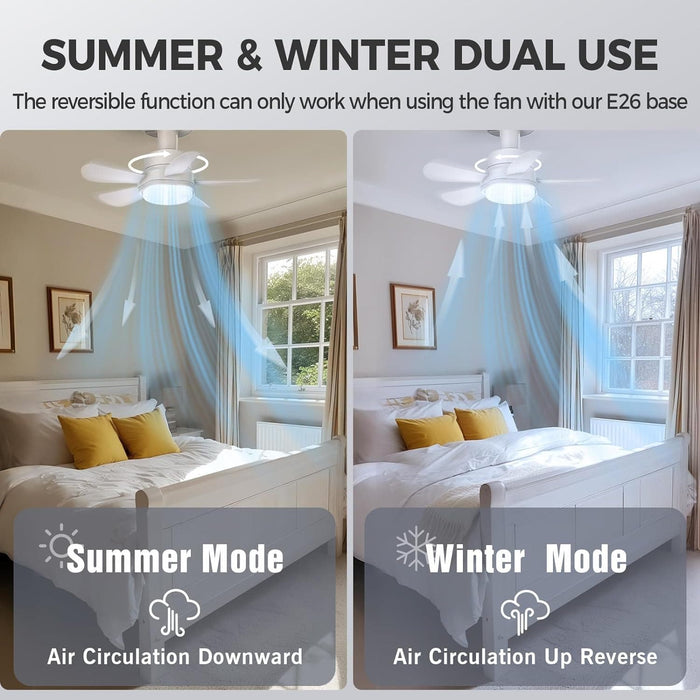 Socket Fan Light with Remote APP Control, Small Screw In Socket Bedroom Ceiling Fans, Living Room Fan, Kitchen Fans with Lights-4-ErisView