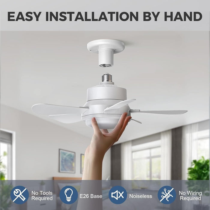 Socket Fan Light with Remote APP Control, Small Screw In Socket Bedroom Ceiling Fans, Living Room Fan, Kitchen Fans with Lights-6-ErisView