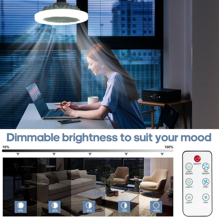 Socket Fan Light with Remote, Enclosed Bladeless Mini Ceiling Fan for Kitchen Bedroom Washroom Laundry Room and Small Spaces-2-ErisView
