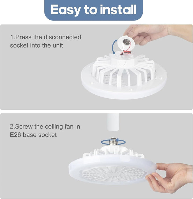 Socket Fan Light with Remote, Enclosed Bladeless Mini Ceiling Fan for Kitchen Bedroom Washroom Laundry Room and Small Spaces-7-ErisView