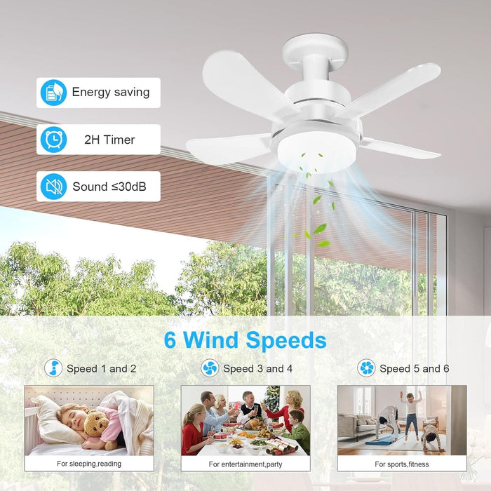 Socket Fan Light with Remote, Screw In Ceiling Fans with Lights, Reversible Quiet Ceiling Fans for Bathroom Kitchen, Garage Ceiling Fan -4-ErisView