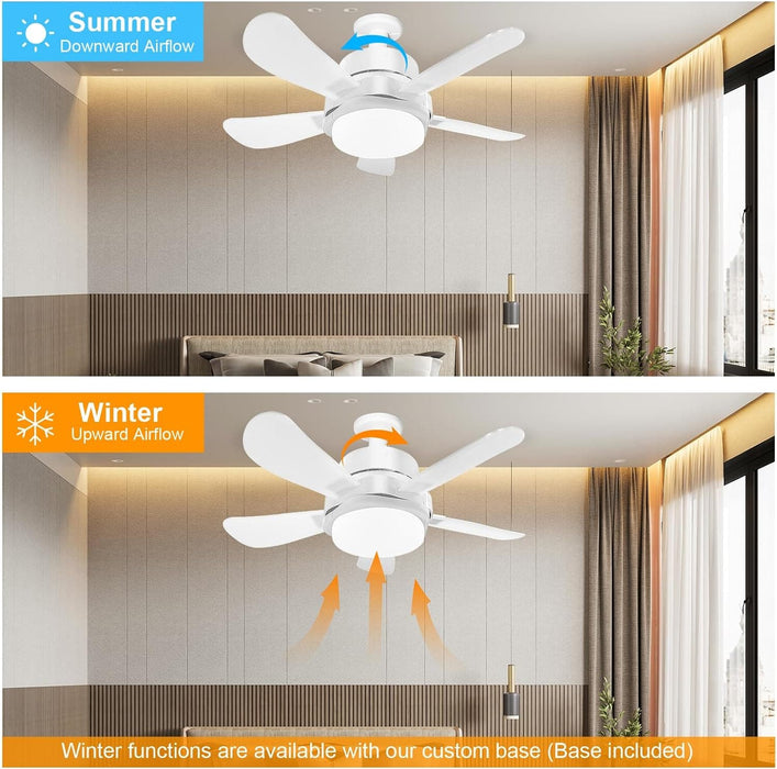 Socket Fan Light with Remote, Screw In Ceiling Fans with Lights, Reversible Quiet Ceiling Fans for Bathroom Kitchen, Garage Ceiling Fan -5-ErisView