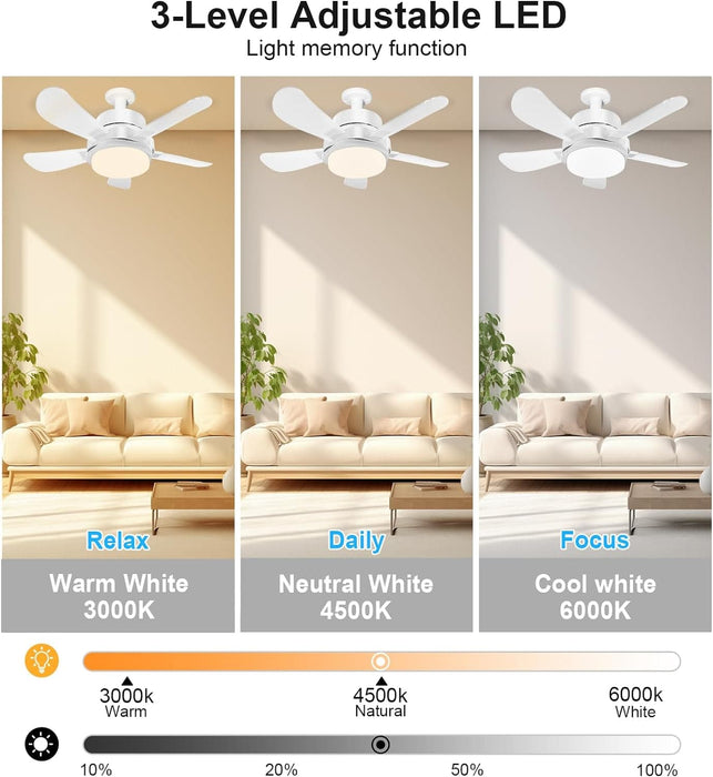 Socket Fan Light with Remote, Screw In Ceiling Fans with Lights, Reversible Quiet Ceiling Fans for Bathroom Kitchen, Garage Ceiling Fan -6-ErisView