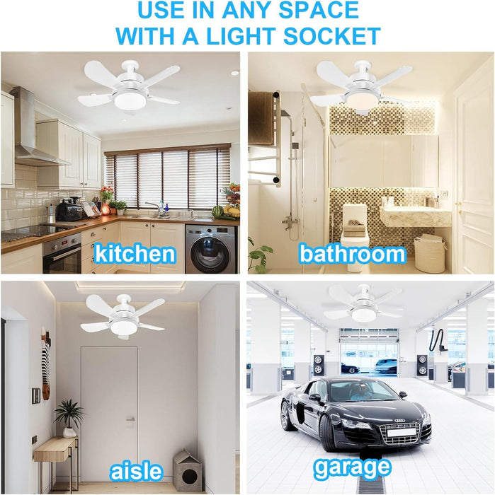 Socket Fan Light with Remote, Screw In Ceiling Fans with Lights, Reversible Quiet Ceiling Fans for Bathroom Kitchen, Garage Ceiling Fan -7-ErisView