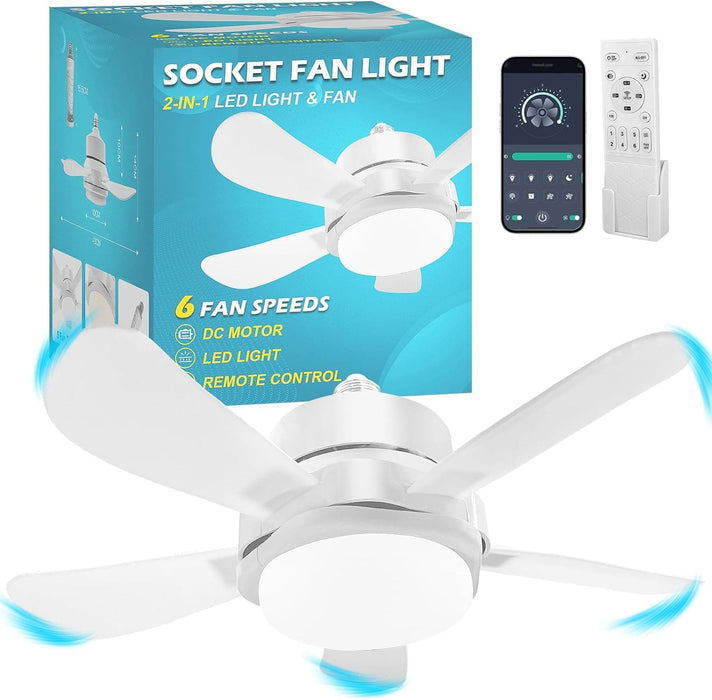 Socket Fan Light with Remote, Screw In Ceiling Fans with Lights, Reversible Quiet Ceiling Fans for Bathroom Kitchen, Garage Ceiling Fan -1-ErisView