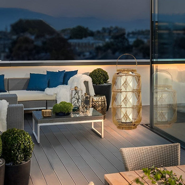 Solar-Powered Rattan Floor Lamp with High-Efficiency Charging, Portable Outdoor Lanterns for Garden, Patio, Balcony, and Front Door Decor-ErisView-2