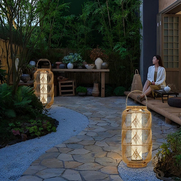Solar-Powered Rattan Floor Lamp with High-Efficiency Charging, Portable Outdoor Lanterns for Garden, Patio, Balcony, and Front Door Decor-ErisView-3