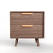 Solid Pine Wood Mid Century 2 Drawer Nightstand-FrontView-ErisView