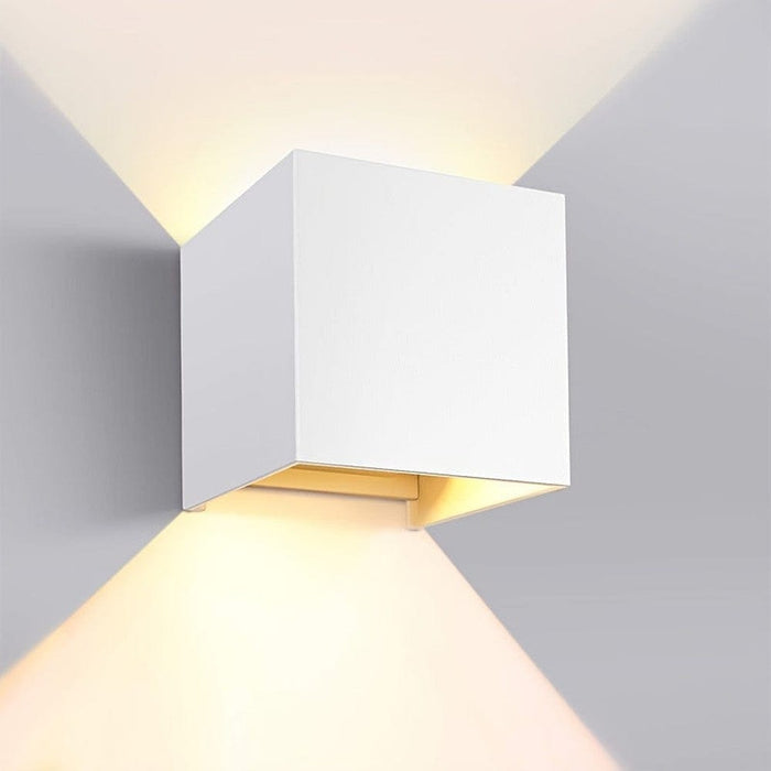 Square Outdoor Up and Down Wall Light, Waterproof Modern Exterior Wall Mount Light for Porch Courtyard Stair Corridor Garden-White-ErisView