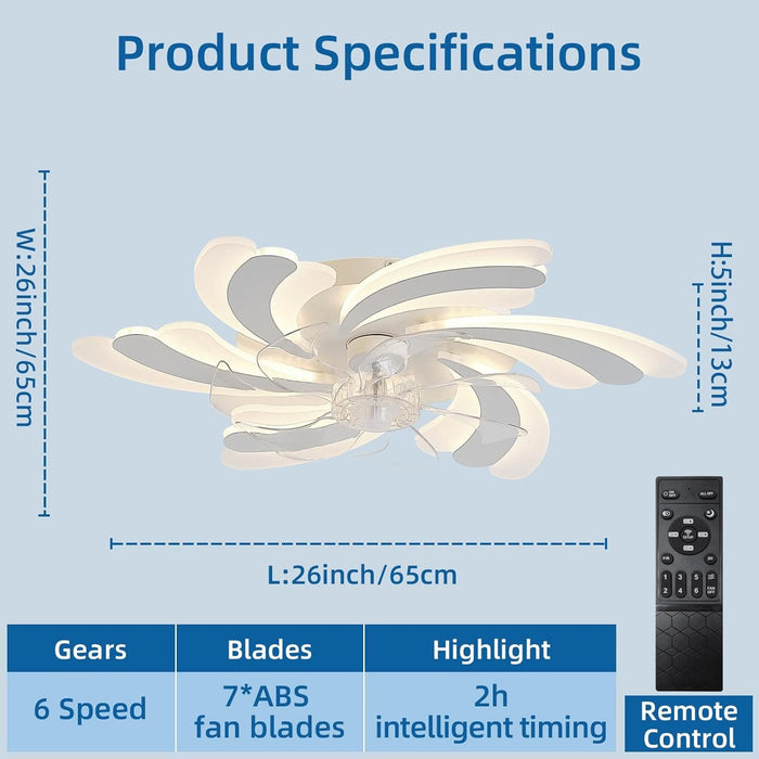Stylish Ceiling Fans with Lights and Remote, Dimmable LED Fandelier Flush Mount, White Bedroom Ceiling Light with Fan -2-ErisView