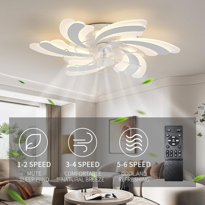 Stylish Ceiling Fans with Lights and Remote, Dimmable LED Fandelier Flush Mount, White Bedroom Ceiling Light with Fan -3-ErisView