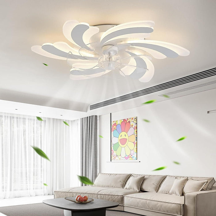Stylish Ceiling Fans with Lights and Remote, Dimmable LED Fandelier Flush Mount, White Bedroom Ceiling Light with Fan -4-ErisView