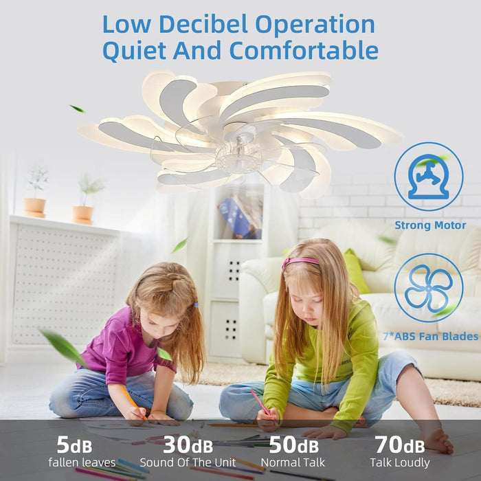 Stylish Ceiling Fans with Lights and Remote, Dimmable LED Fandelier Flush Mount, White Bedroom Ceiling Light with Fan -6-ErisView