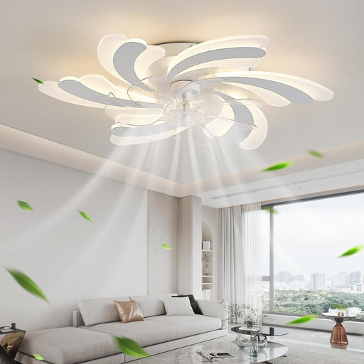 Stylish Ceiling Fans with Lights and Remote, Dimmable LED Fandelier Flush Mount, White Bedroom Ceiling Light with Fan -1-ErisView