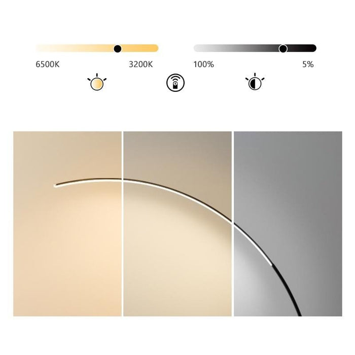 65 Inches Minimalist Integrated LED Stepless Dimming Arched Floor Lamps with Remote Control
