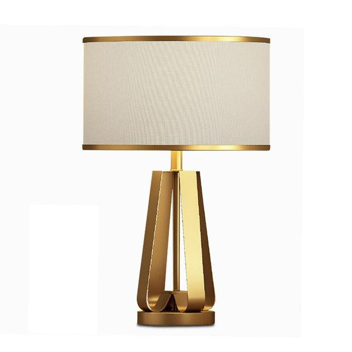 22 In.H 1-Light Drum Linen Shade Table Lamp with Gold Geometric Base
