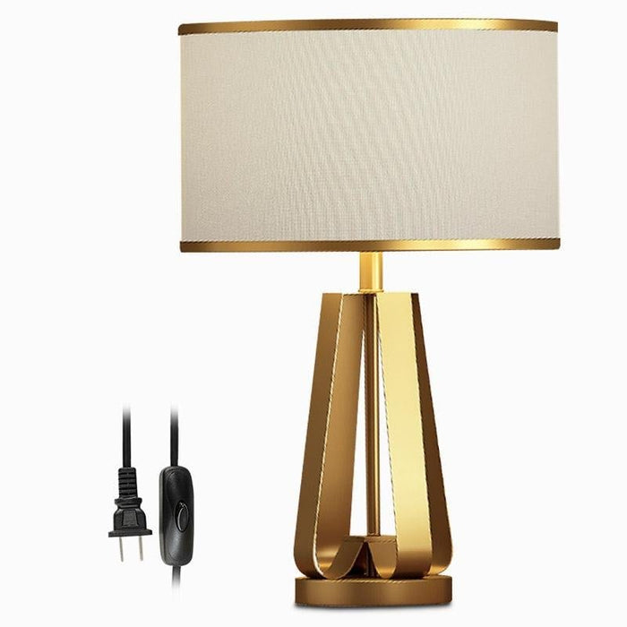 22 In.H 1-Light Drum Linen Shade Table Lamp with Gold Geometric Base