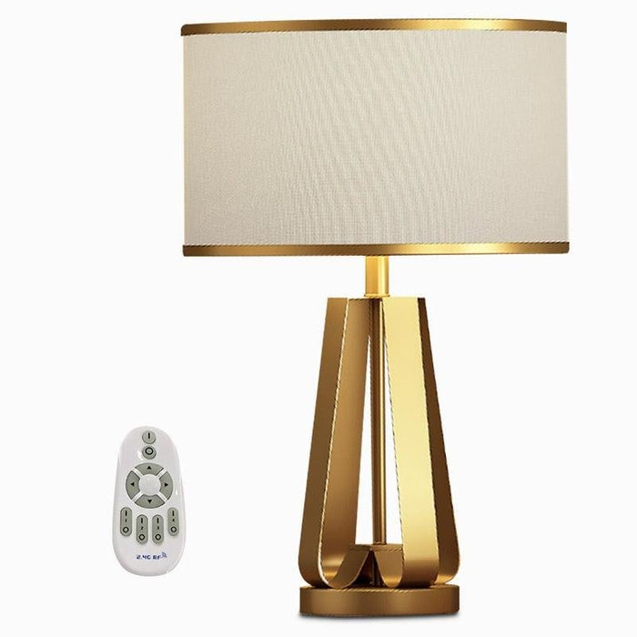 22 In.H 1-Light Drum Linen Shade Table Lamp with Gold Geometric Base