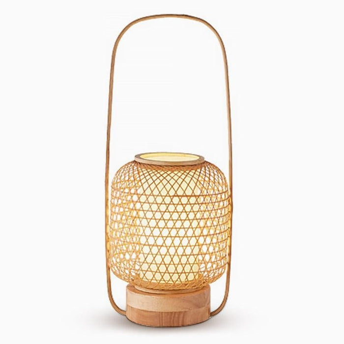 Japanese Handmade Bamboo Lantern Table Lamp with USB Port and Handle
