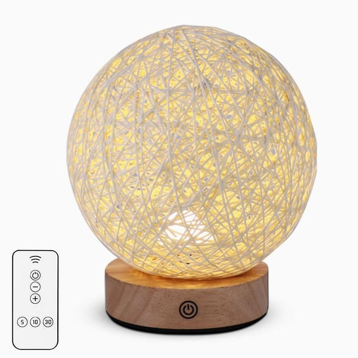 6'' Nordic LED Wooden Base Wicker Shade Table Lamps Built-in Battery Desk Reading Light