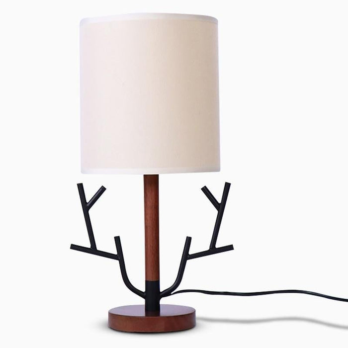 LED Nordic Wooden Tree Branch Table Lamp With Fabric Shade 1-Light  E27 Bedside Light
