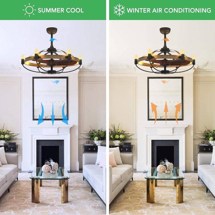Unique Farmhouse Ceiling Fan with Lights, Vintage Caged Low Profile Fandaliers Ceiling Fan, Candle Chandelier Ceiling Fan for Living Room Bedroom Kitchen-4-ErisView