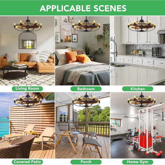 Unique Farmhouse Ceiling Fan with Lights, Vintage Caged Low Profile Fandaliers Ceiling Fan, Candle Chandelier Ceiling Fan for Living Room Bedroom Kitchen-5-ErisView